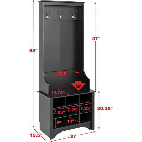 Gracie Oaks Angelica Hall Tree 27'' Wide with Bench and Shoe Storage